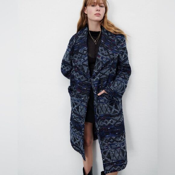 ZARA FLUID JACQUARD COAT LIMITED EDITION - Picture 3 of 12